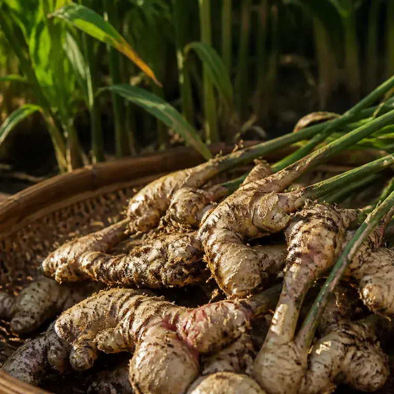 Freshly harvested ginger roots